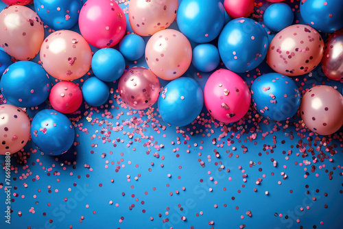 Abstract cheerful banner in the concept of April Fool's Day or April Fool's Day. Bright balls on a blue background.