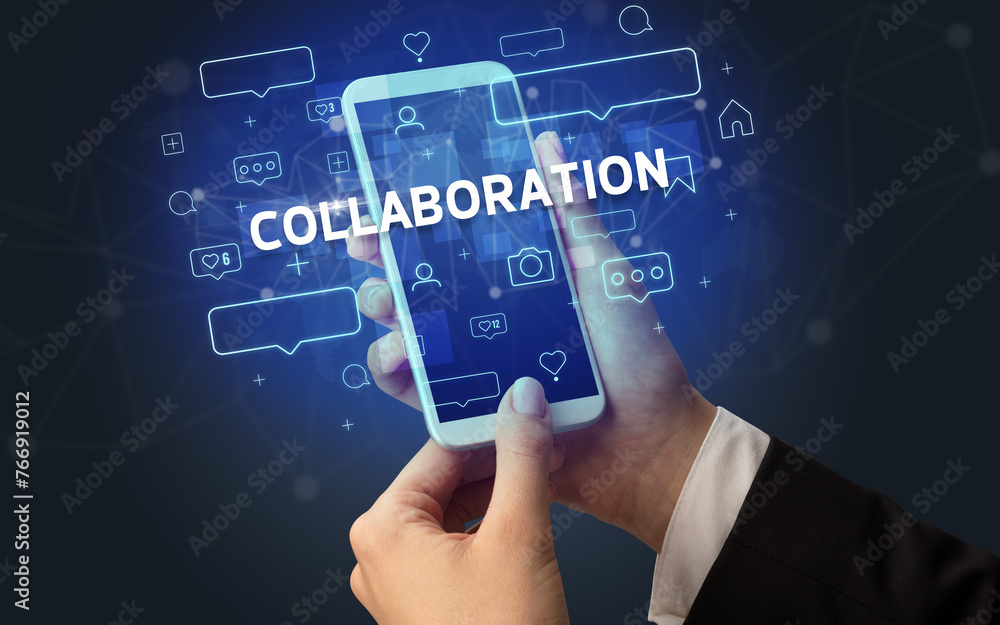 Hand using smartphone with social media concept Hand using smartphone with social media concept