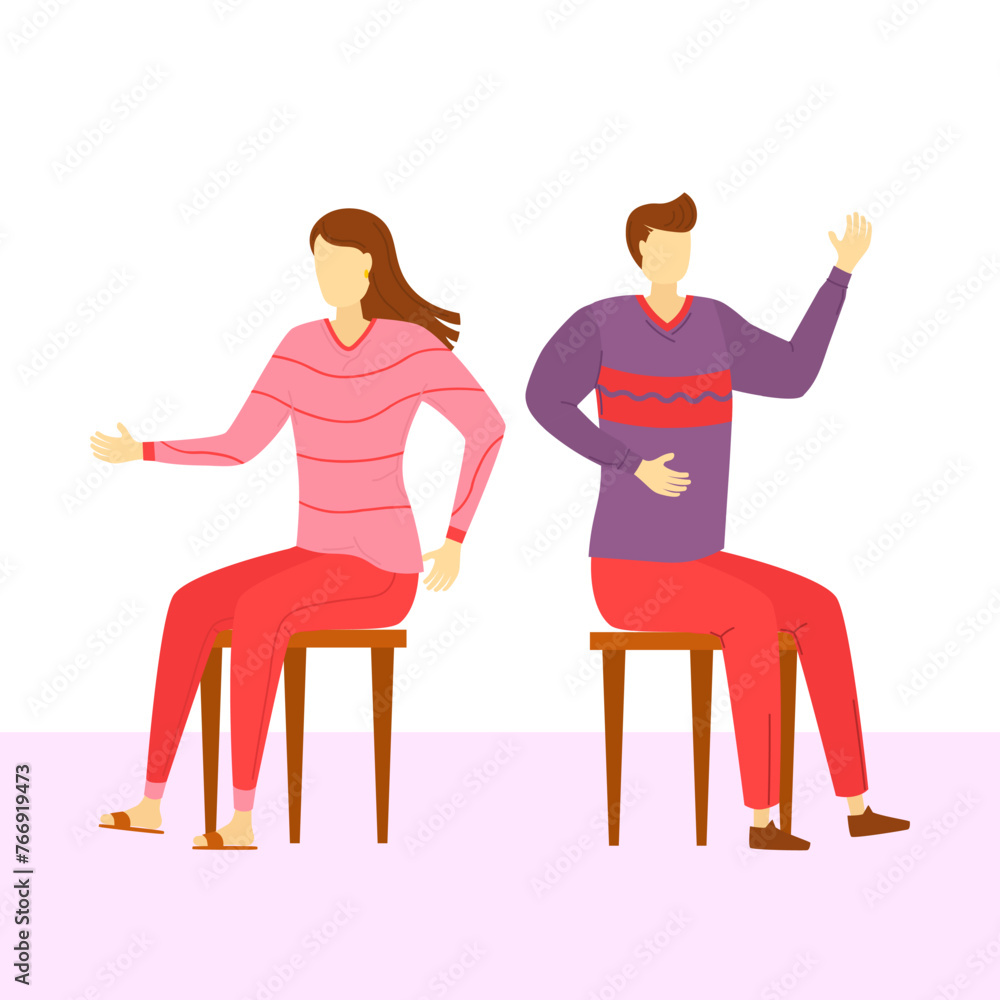 People are sitting on chairs. Men and women sit in different poses on chairs turned from different sides. Vector set People are sitting on chairs. Men and women sit in different poses on chairs turned from different sides. Vector set