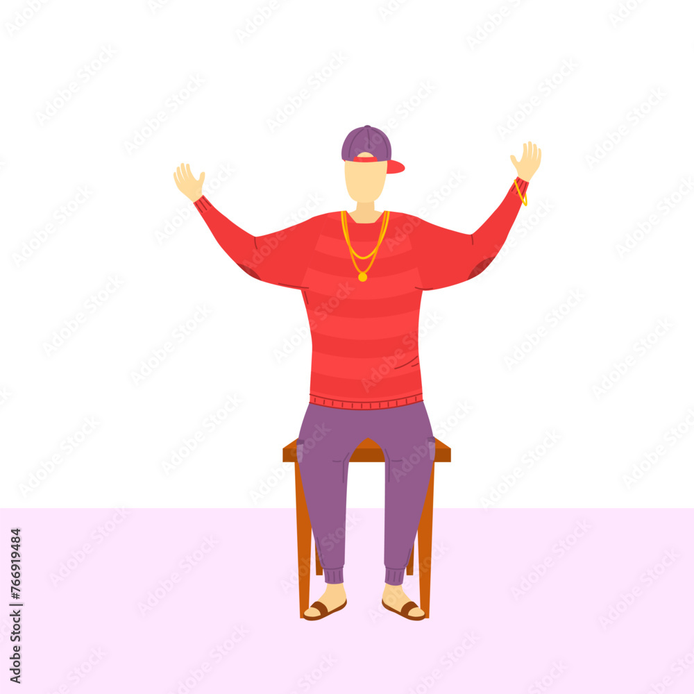 People are sitting on chairs. Men and women sit in different poses on chairs turned from different sides. Vector set