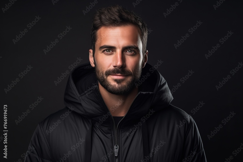 Portrait of a handsome bearded man in a black jacket. Men's beauty, fashion. Portrait of a handsome bearded man in a black jacket. Men's beauty, fashion.