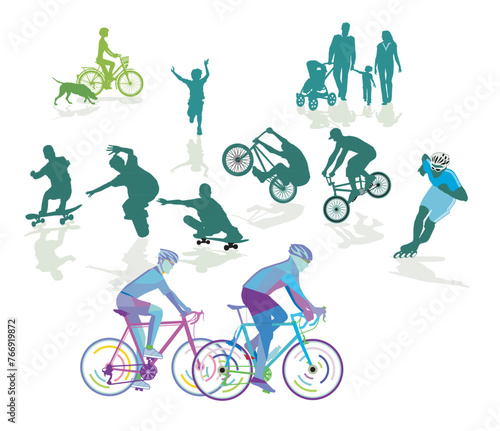 Skaten und Rollschuhläufer, Rennrad Sport Illustration