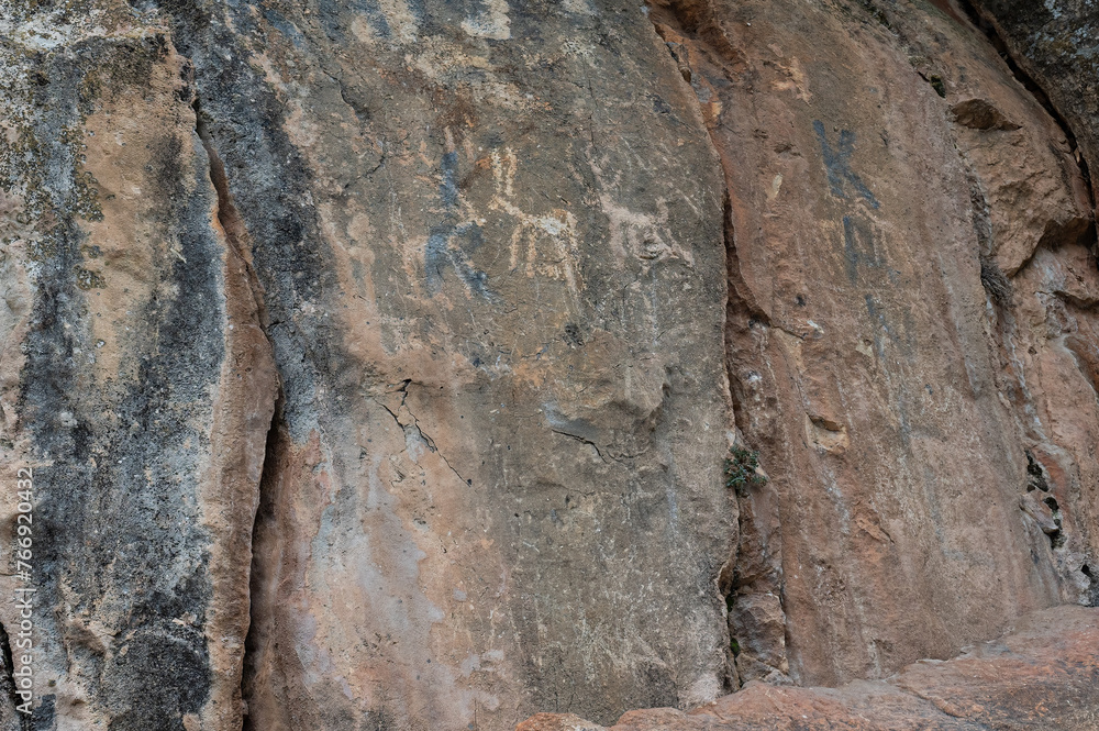 Historical deer paintings on the rock. Burdur, Turkey.
