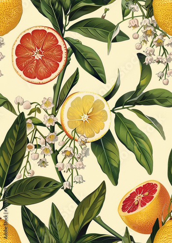 A vintage print of bergamot, lemon