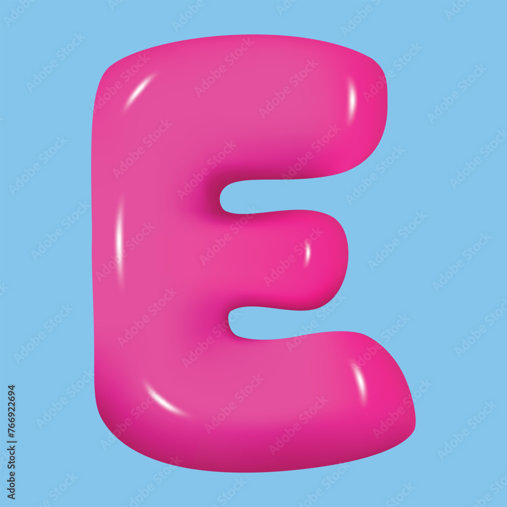 bubble font. glossy 3d pink super bubble font in plastic style. Alphabet font E. inflated balloon letters. trendy english type. realistic vector illustration bubble font. glossy 3d pink super bubble font in plastic style. Alphabet font E. inflated balloon letters. trendy english type. realistic vector illustration