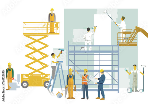 Handwerker und Maler auf der Baustelle,  illustration