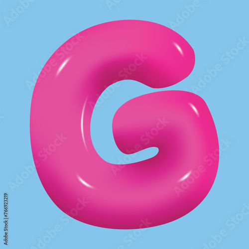 bubble font. glossy 3d pink super bubble font in plastic style. Alphabet font G. inflated balloon letters. trendy english type. realistic vector illustration