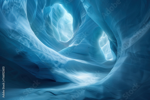 Surreal ice cave landscape. Background image. Created with Generative AI technology.