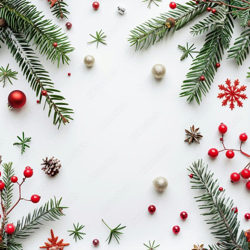 christmas decorations on a white background with copy space, in the style of boldly textured surfaces, nature christmas decorations on a white background with copy space, in the style of boldly textured surfaces, nature