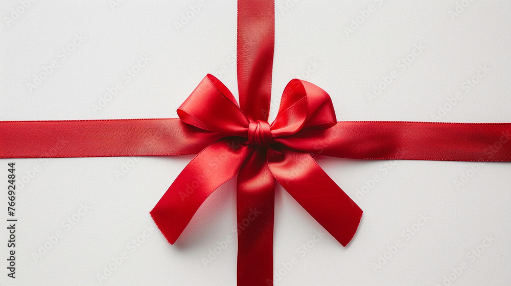 top view of red Ribbons with Bow on white background top view of red Ribbons with Bow on white background