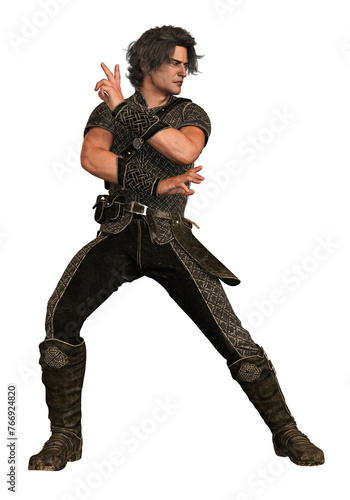 3D Rendered Man with fantasy outfit and magic hands on transparent background  - 3D Illustration