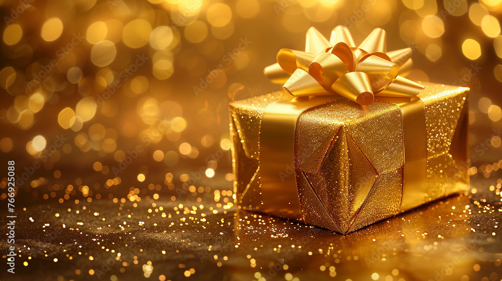 realistic golden present in the right side of the image in golden background artistic cinematic realistic golden present in the right side of the image in golden background artistic cinematic