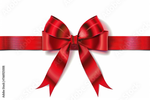 red ribbon with red bow on white background, in the style of ultra detailed, wrapped, red
