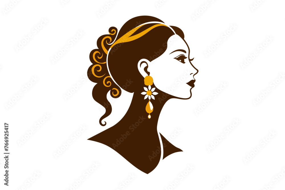 classical earring design vector for women silhouette, white background