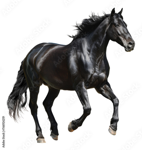 Majestic black horse galloping freely, cut out - stock png.