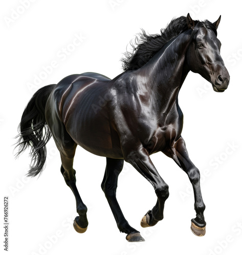 Majestic black horse galloping freely  cut out - stock png.