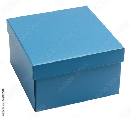 Solid blue gift box, cut out - stock png.