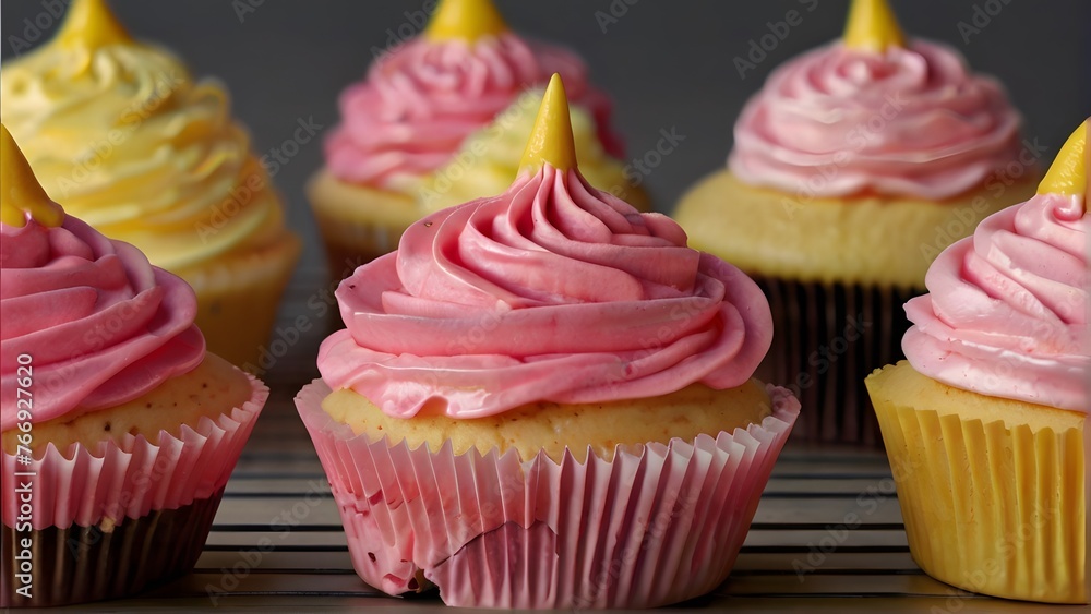 cupcake with pink frosting and sprinkles, ai generated