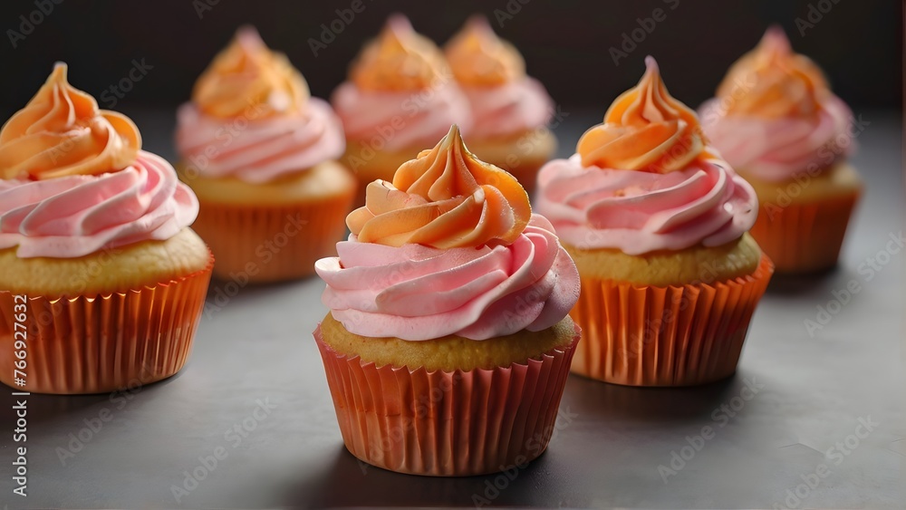 cupcake with pink frosting, ai generated