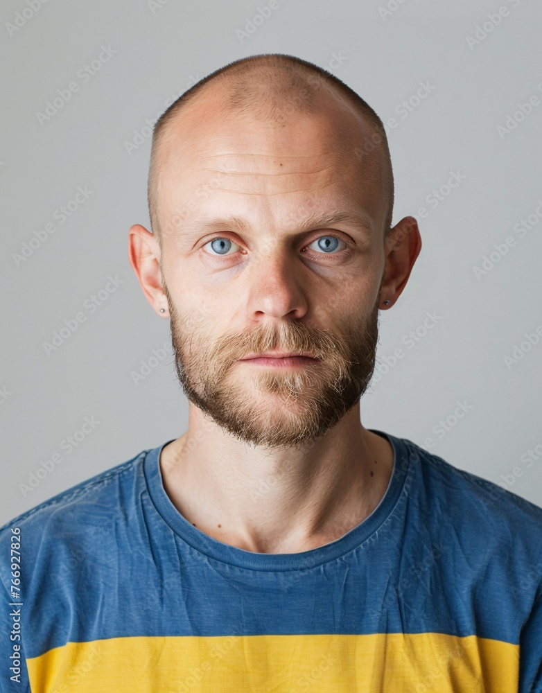 ID Photo: Swedish Man in Swedish Flag-inspired T-shirt for Passport 04 ID Photo: Swedish Man in Swedish Flag-inspired T-shirt for Passport 04
