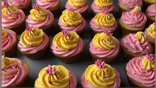 cupcakes with pink frosting, ai generated