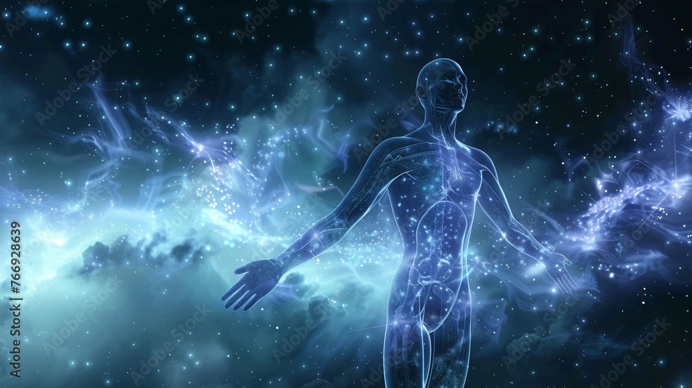Fototapeta premium The feeling of pulling various frequencies into my body, the feeling of dreamy and mysterious