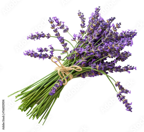 Fresh lavender bouquet with green stems  cut out - stock png.