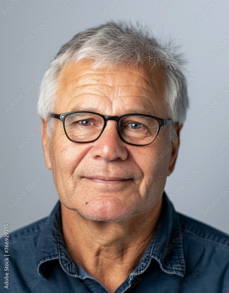 ID Photo: Old Caucasian Man whith Glasses in T-shirt for Passport 08 ID Photo: Old Caucasian Man whith Glasses in T-shirt for Passport 08