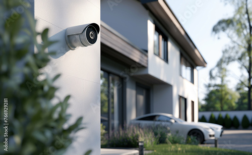 CCTV modern security camera outside a house in a residential district © Curioso.Photography