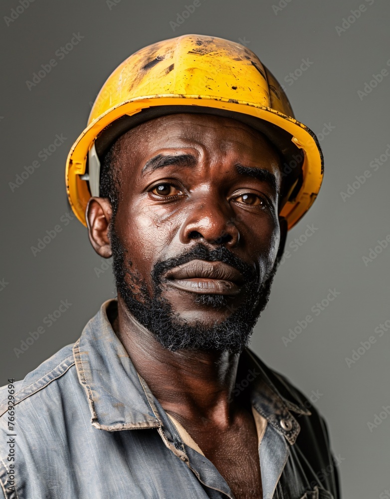 ID Photo: A black man wearing a safety helmet for Passport 01 ID Photo: A black man wearing a safety helmet for Passport 01