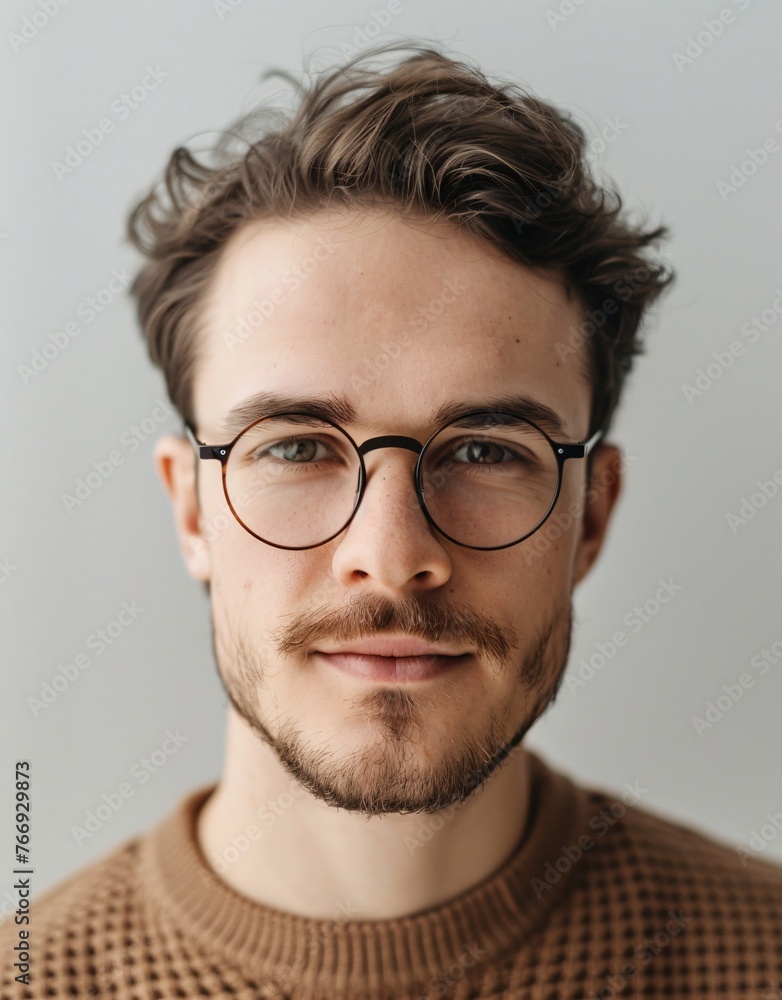 ID Photo: Caucasian Man whith Glasses in T-shirt for Passport 02 ID Photo: Caucasian Man whith Glasses in T-shirt for Passport 02