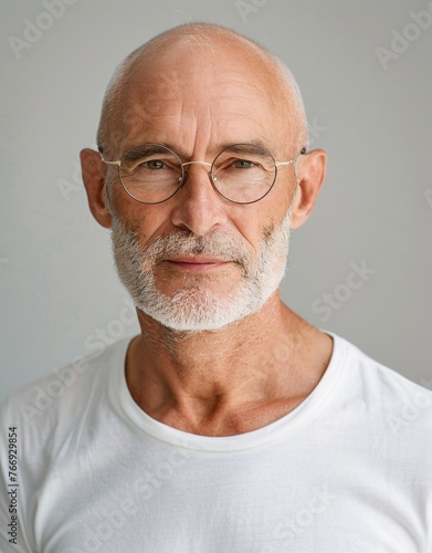 ID Photo: Old Caucasian Man whith Glasses in T-shirt for Passport 01 photo