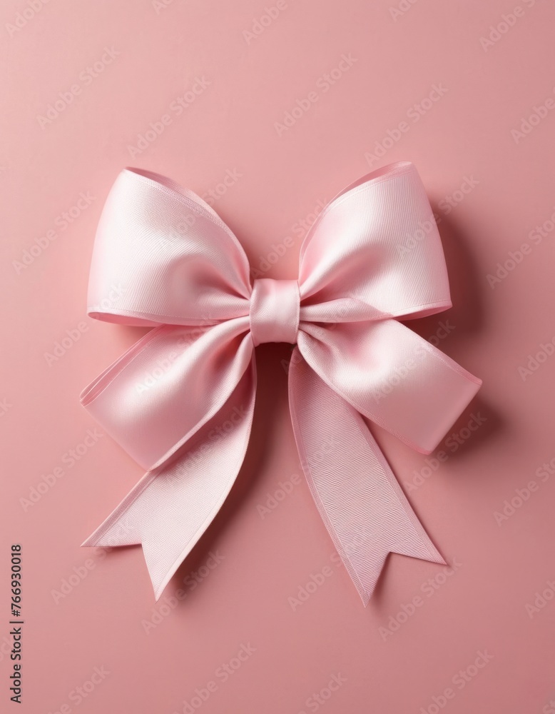 Pink ribbon with bow isolated on pastel pink background ribbon for decorating gift box or greeting card Pink ribbon with bow isolated on pastel pink background ribbon for decorating gift box or greeting card