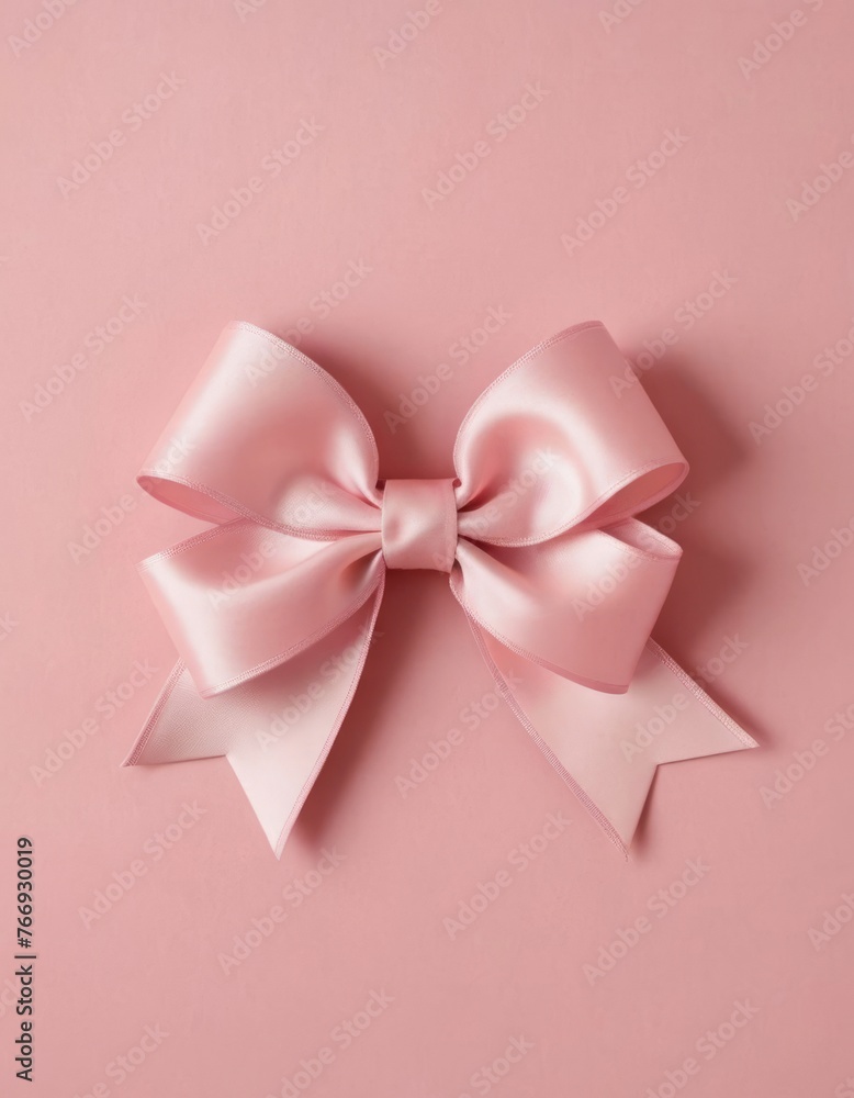 Pink ribbon with bow isolated on pastel pink background ribbon for decorating gift box or greeting card Pink ribbon with bow isolated on pastel pink background ribbon for decorating gift box or greeting card