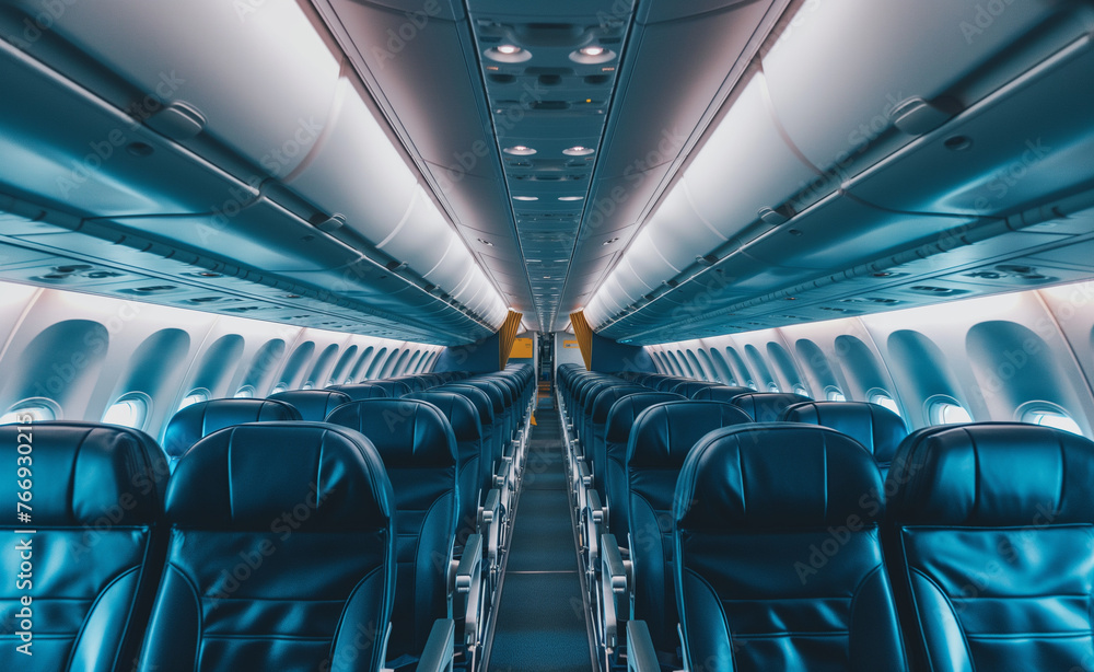 Airborne Comfort: Modern Airplane's Empty Passenger Seats Airborne Comfort: Modern Airplane's Empty Passenger Seats