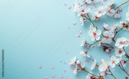Spring Blooms: White and Pink Flowers on Light Blue Background - Wedding, Mother's, or Woman's Day Greeting Card