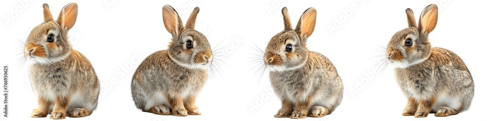 Fototapeta premium Set of cute rabbits isolated on transparent background