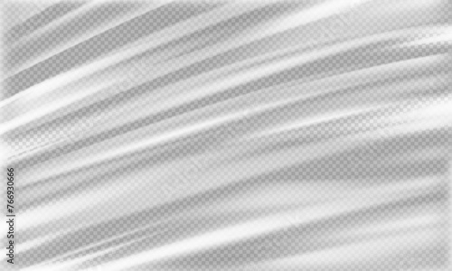 Transparent stretched plastic or polyethylene wrap with grunge overlay texture effect. Realistic cellophane or plastic warp mockup for food product business. Plastic film or foil paper in social media