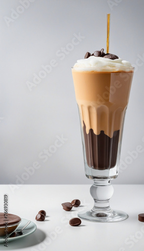 black ice coffee and ice latte coffee with milk in tall glass isolated on white background colorful background