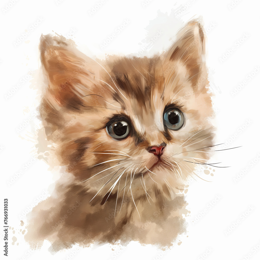 Fototapeta cute kitten water color style on white background