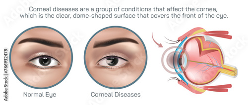 Corneal conditions encompass a wide range of disorders and abnormalities that affect the cornea, the transparent outermost layer of the eye responsible for focusing light onto the retina vector