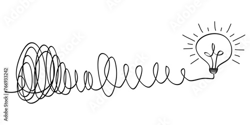 Creative bulb on doodle style. the concept of transition from complicated to simple with bulb lamp. Symbol of idea, innovation, creativity. vector illustrations