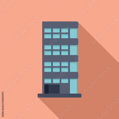Development multistory building icon flat vector. Street floor. Miniature facade