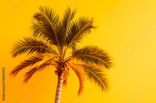 Palm leaf on yellow background