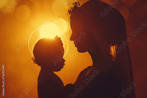 An icon of a mother's silhouette with a halo