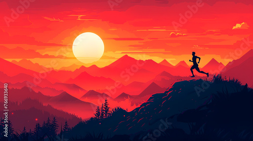 Dibujo de silueta de persona corriendo por la montaña con espacio para copiar
