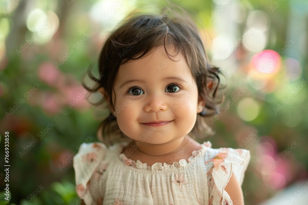 A young girl is smiling and looking at the camera A young girl is smiling and looking at the camera