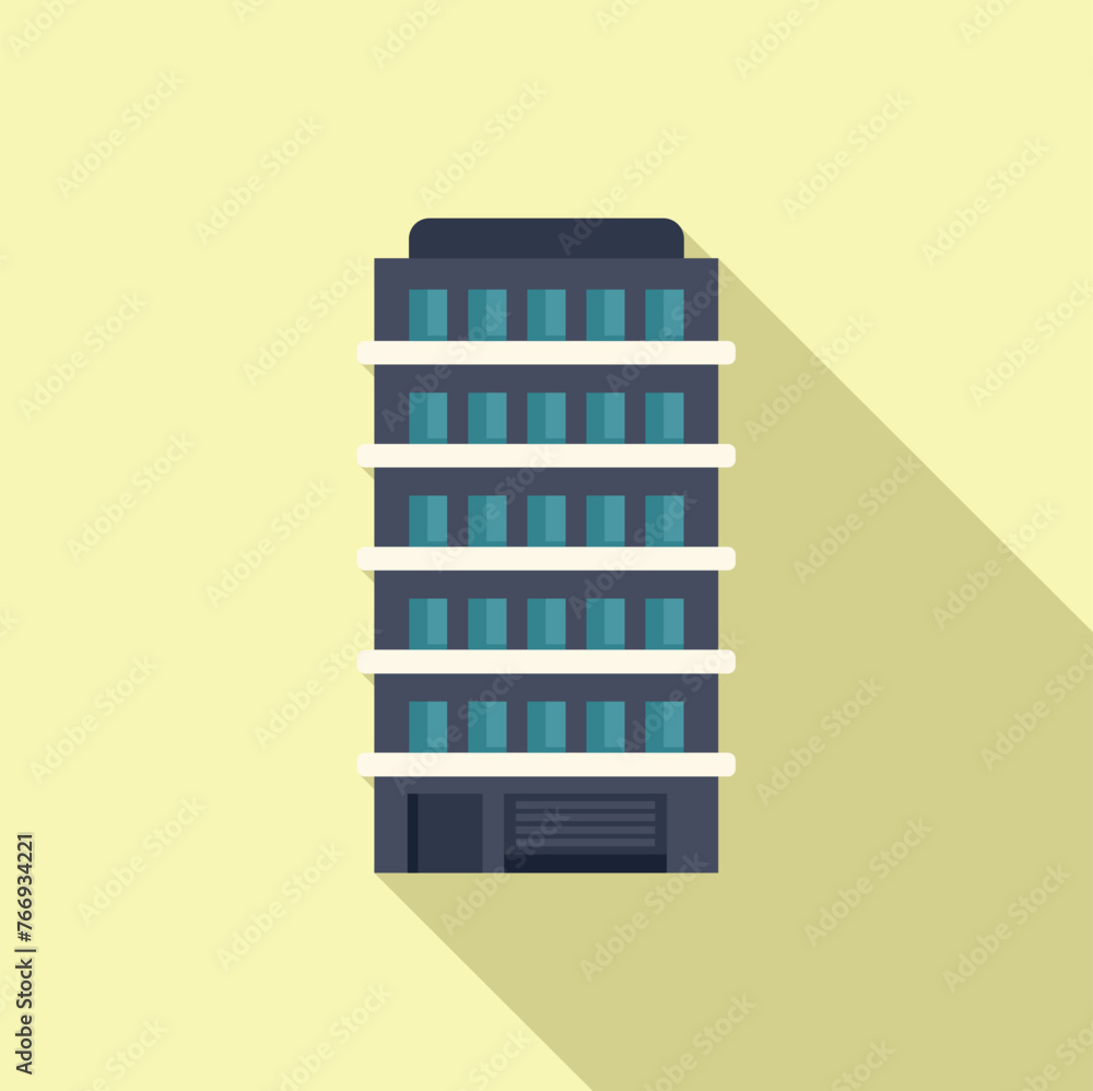 Facade multistory building icon flat vector. Residence office. Clinic residential town