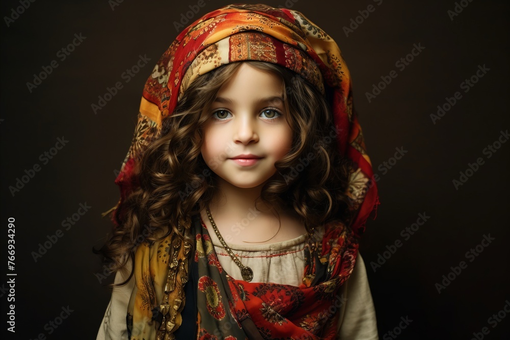 Portrait of a beautiful little girl in a shawl. Portrait of a beautiful little girl in a shawl.