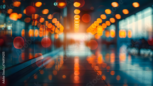 Warm-toned blurry view of people at an airport departure gate  conveying travel and motion